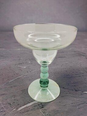 Vintage Stemware Green Ball Stem Clear Glass Margarita Glass.